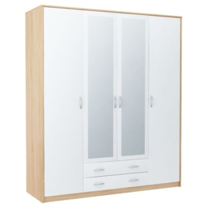 Šatní skříň 168 cm s bílými dveřmi se zrcadlem a korpusem v dekoru dub sonoma KN841