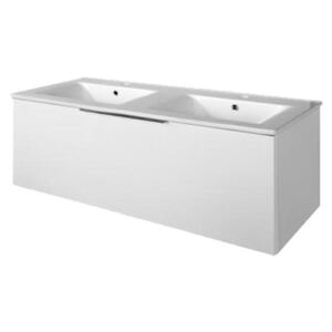 Koupelnová skříňka závěsná, zásuvková s keramickým dvojumyvadlem Domino 120 | A-Interiéry
