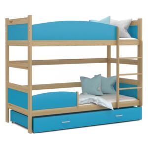 Patrová postel TWIST včetně úložného prostoru (Borovice), Modrá