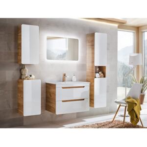 Leon 60 cm koupelnový nábytek, Barva: dub craft zlatý + bílý lesk, Sifon k umyvadlu: ne, Baterie: bez baterie