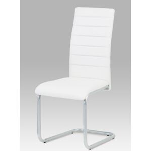 Autronic - Jídelní židle, koženka bílá / šedý lak - DCL-102 WT