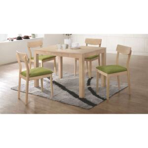Jídelní set stůl VAŠEK + VANDA židle set 1+4 dub bělený / látka zelená green