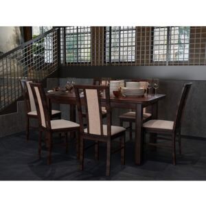 Rozkládací stůl se 6 židlemi AL60, Barva dřeva: ořech, Potah: 5 - Inari 23