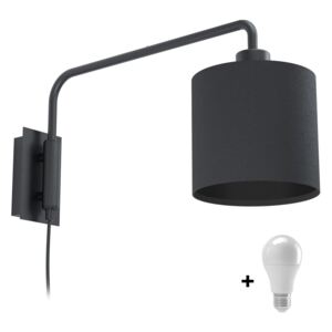 Eglo 99348 STAITI 1 - Nástěnné černé svítidlo s kabelem do zásuvky + Dárek LED žárovka
