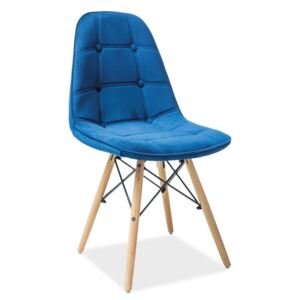 Jídelní čalouněná židle v modré barvě na dřevěné konstrukci typ III KN693