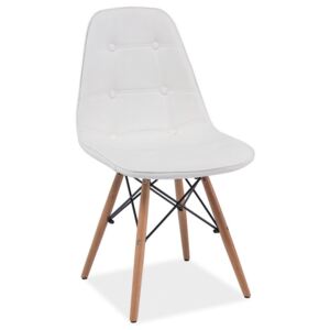 Jídelní čalouněná židle v bílé ekokůži na dřevěné konstrukci KN693