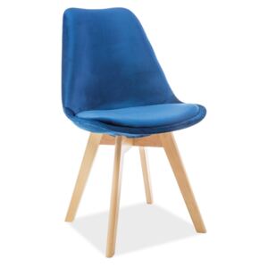 Čalouněná jídelní židle v granátově modré barvě v kombinaci s dekorem buk KN1025