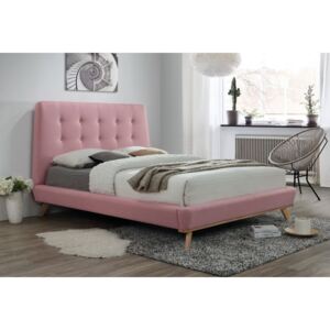 Manželská postel s vysokým čelem 160x200 cm v růžové barvě s roštem KN720