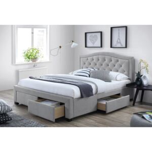 Manželská postel 160x200 cm čalouněná látkou v šedé barvě s roštem a úložným prostorem KN922