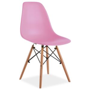 Jídelní plastová židle v růžové barvě na dřevěné konstrukci KN166