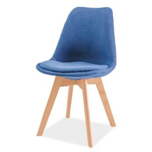 Čalouněná jídelní židle v modré barvě v kombinaci s dekorem buk typ 2 KN1025