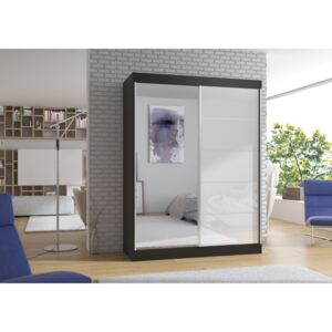 Černo-bílá skříň s velkým zrcadlem 150 cm Sintra