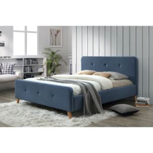 Manželská postel s vysokým čelem 160x200 cm v modré denim barvě s roštem KN234