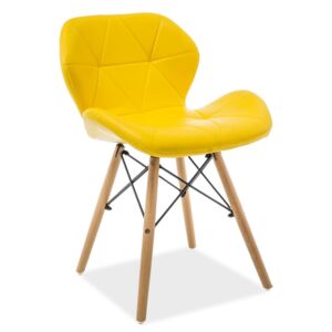 Jídelní židle čalouněná ekokůží ve žluté barvě s dřevěnou konstrukcí KN902