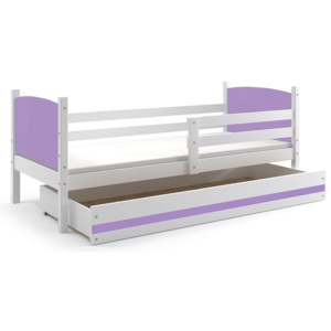 Dětská postel BRENEN + matrace + rošt ZDARMA, 80x190, bílý, fialová
