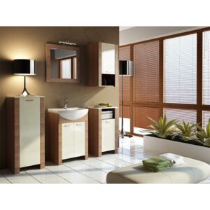Koupelnový nábytek Abigail, Sifon k umyvadlu: ne, Barva: skořicová akát / lesklý krém + zrcadlo, Baterie: bez baterie
