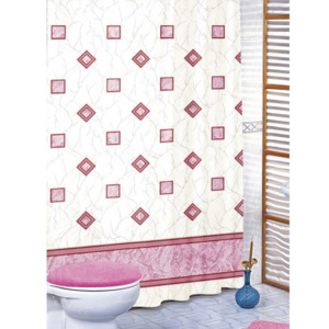 Bellatex Koupelnový závěs Růžové čtverce 180x200 cm s kroužky