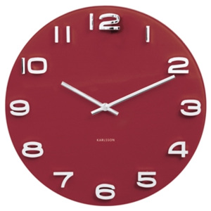 Karlsson Skleněné nástěnné hodiny - Karlsson Vintage Red Round, OE 35 cm