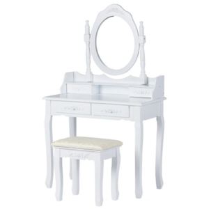 GOODHOME Toaletní kosmetický stolek se zrcadlem a taburetem Ronny bílý