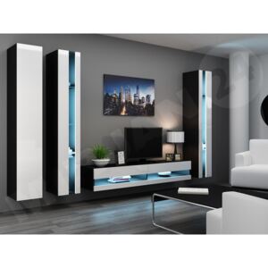 Obývací stěna Zigo New VI, Osvětlení: osvětlení LED - modré, Barva: černý / bílá lesk