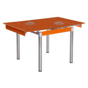 Krásný skleněný oranžový jídelní stůl s chromovými nohami F1002