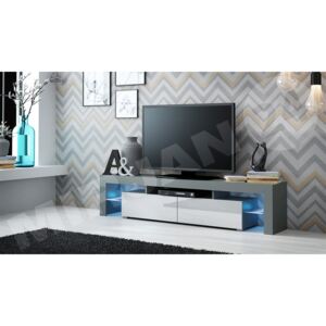 TV stolek Molo, Osvětlení: osvětlení LED - modré, Barva: šedá / bílá lesk
