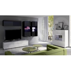 Obývací stěna Bralani VI, Barva: černá + černá lesk / bílá + bílá lesk, Osvětlení: osvětlení LED - modré