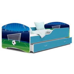 Dětská postel IGOR 80x140 cm v modré barvě se šuplíkem FOTBAL