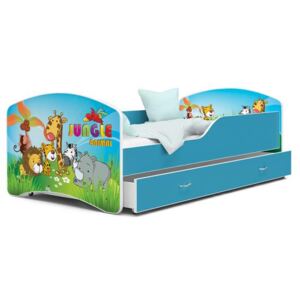 Dětská postel IGOR 80x140 cm v modré barvě se šuplíkem JUNGLE