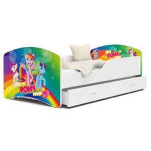 Dětská postel IGOR 80x140 cm v bílé barvě se šuplíkem PONÍCI