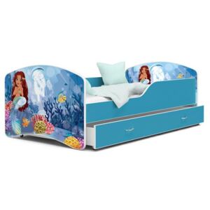 Dětská postel IGOR 80x140 cm v modré barvě se šuplíkem MOŘSKÁ PANNA
