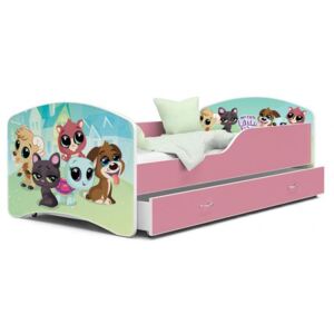Dětská postel IGOR 80x140 cm v růžové barvě se šuplíkem ŠTĚŇÁTKA