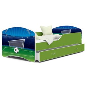 Dětská postel IGOR 80x140 cm v zelené barvě se šuplíkem FOTBAL