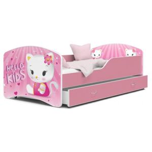 Dětská postel IGOR 80x140 cm v růžové barvě se šuplíkem HELLO KIDS KOČIČKA