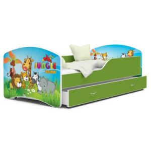 Dětská postel IGOR 80x140 cm v zelené barvě se šuplíkem JUNGLE