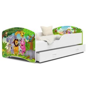 Dětská postel IGOR 80x140 cm v bílé barvě se šuplíkem ZVÍŘATKA Z JUNGLE