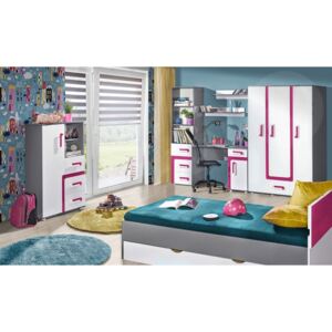 Dětský nábytek Petito XVIII, Barva: antracit / bílá + růžová