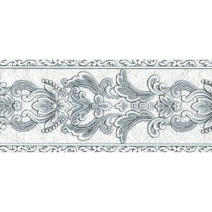 Vliesové bordury 51044-28B, rozměr 5 m x 12,5 cm, ornamenty šedé s třpytkami, IMPOL TRADE