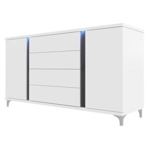 Komoda Anrok 180 AR04, Barva: bílá / bílý lesk + černý lesk