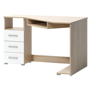 Rohový psací stůl v jednoduchém designu v kombinaci dekoru dub sonoma a bílé barvy F1461
