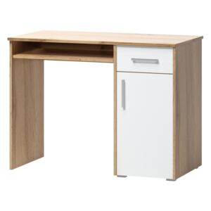 Psací stůl v jednoduchém designu v kombinaci dekoru dub wotan a bílé barvy 1d1s F1461