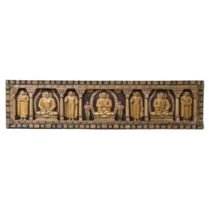 Vyřezávaný panel 5 Buddhů, malovaný antik, 212x7x52cm