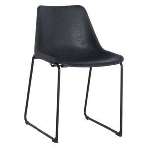 Jídelní židle čalouněná černou ekokůží na černé kovové konstrukci DO114