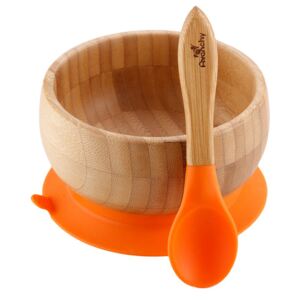 Dětská bambusová miska s přísavkou a lžičkou | oranžová - Avanchy