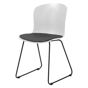 Jídelní plastová židle v bílé barvě s čalouněným sedákem a černou kovovou podnoží SET 2 ks DO169