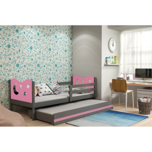 Dětská postel KAMIL 2 + matrace + rošt ZDARMA, 80x190, grafit, růžová