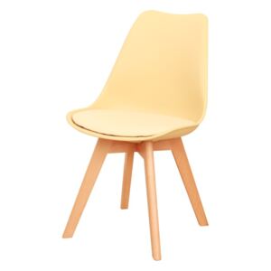Tempo Plastová jídelní židle s dřevěnou podstavou v odstínu vanilky a měkkým sedákem TK191