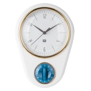 Kuchyňské nástěnné hodiny s minutkou Retro Present Time (Barva- bílá,modrá)