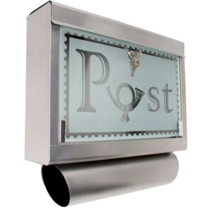 Poštovní schránka nerezová s rourou na noviny a skleněnou
