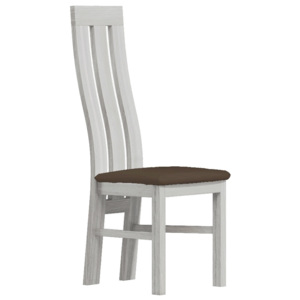 Jídelní židle v dekoru jasan bílý s čalouněním v tmavě hnědé barvě KN074